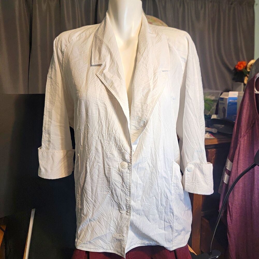 Regal Womens White Mid-Length Blazer Jacket 3/4 Sleeve Button Front Sz S